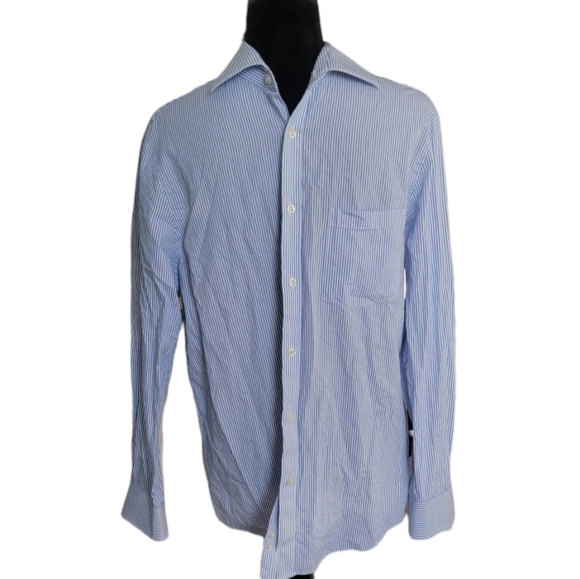 Men's Michael Kors Blue Pinstripe Button Down Shirt Size Large - Picture 2 of 6